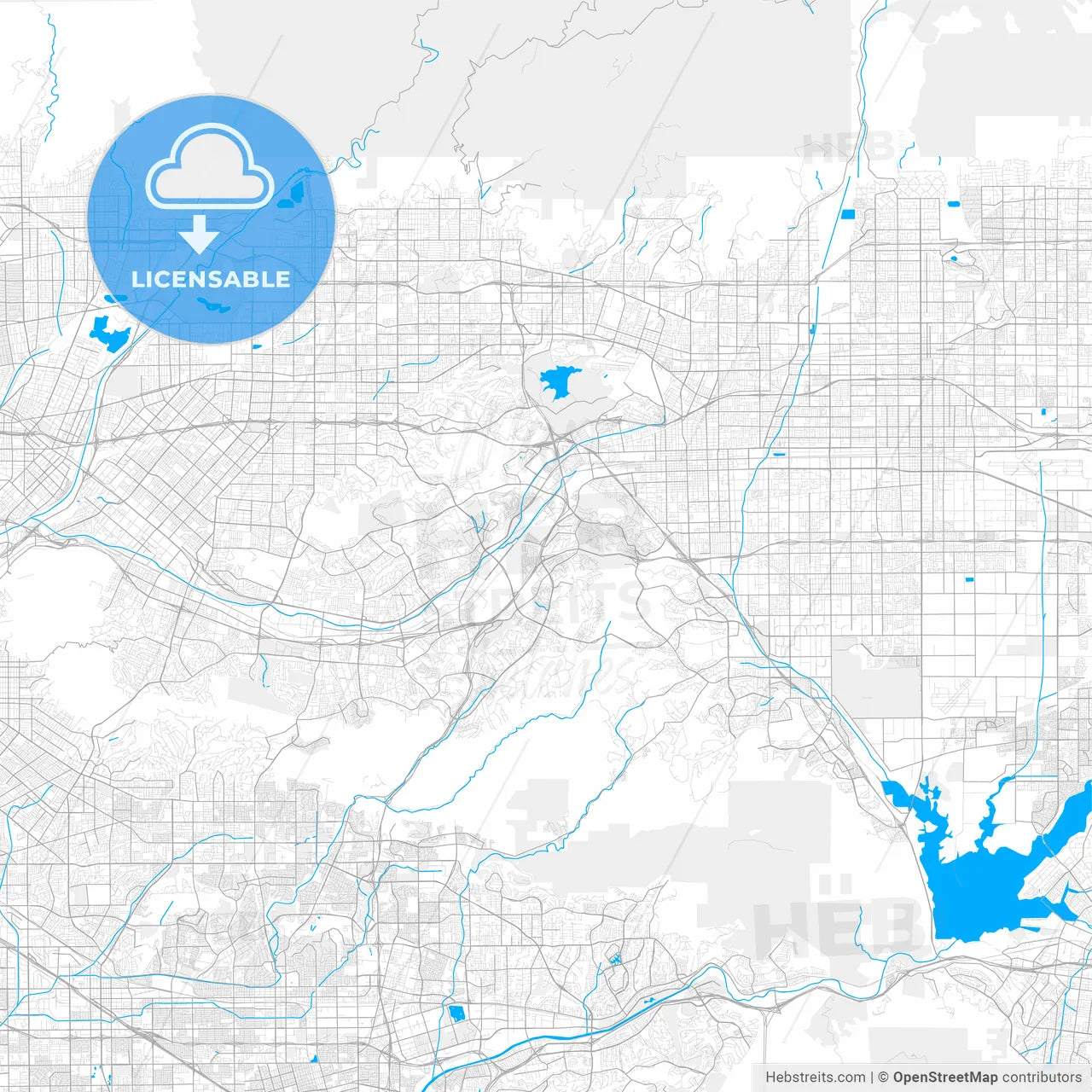 Rich detailed vector map of Diamond Bar, California, USA