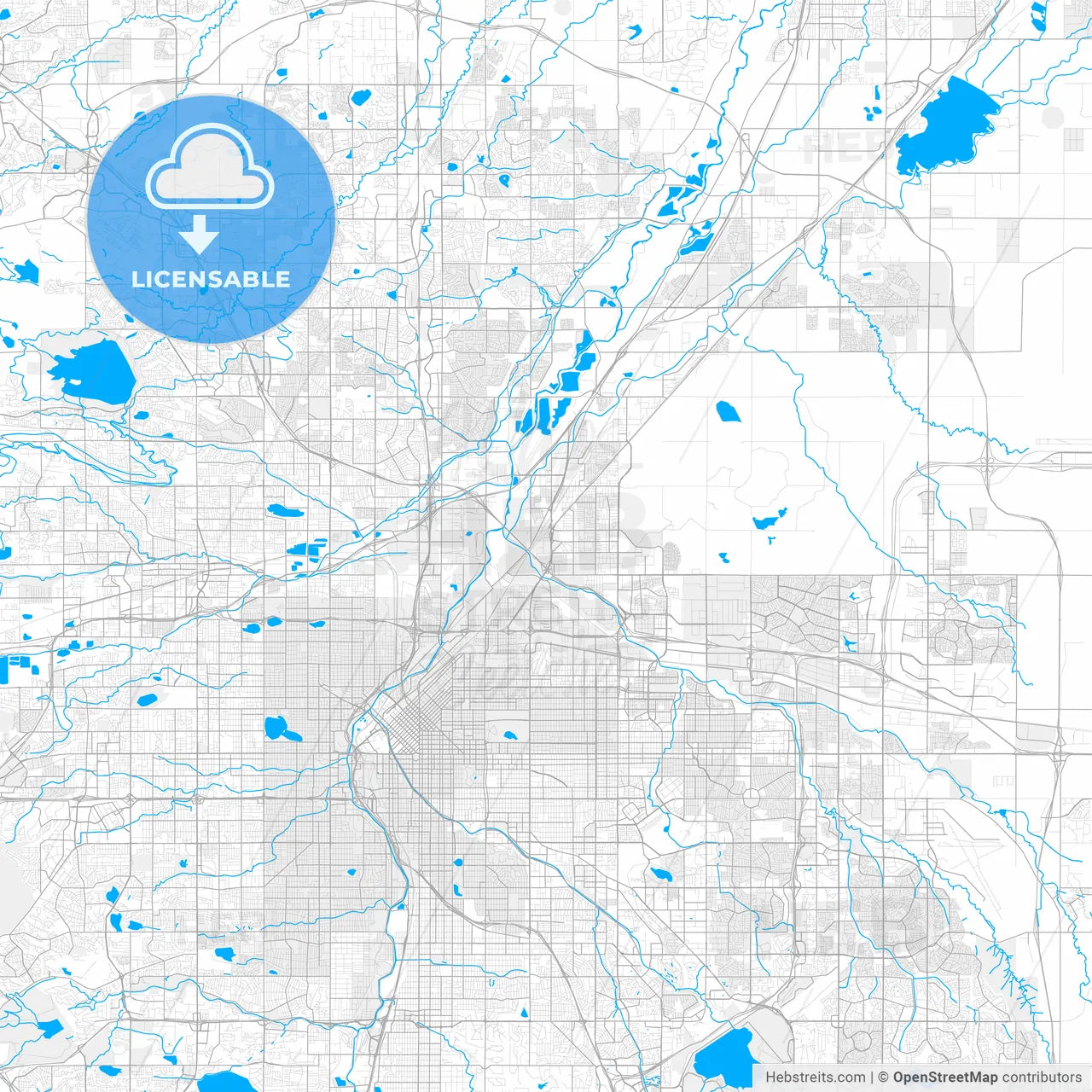 Rich detailed vector map of Commerce City, Colorado, USA