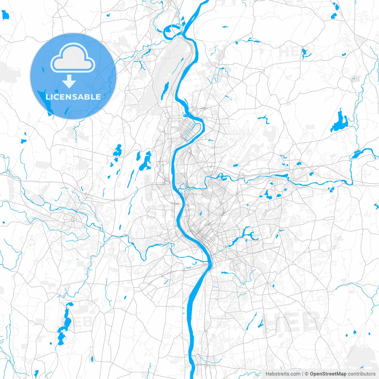 Rich detailed vector map of Chicopee, Massachusetts, USA