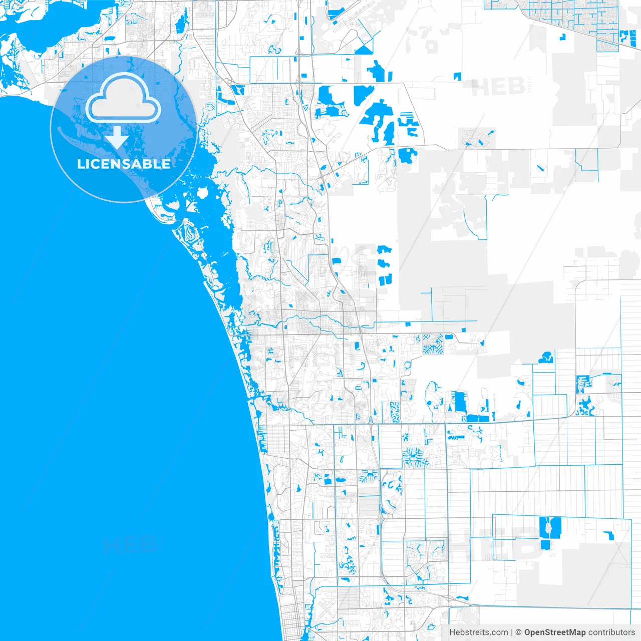 Rich detailed vector map of Bonita Springs, Florida, USA