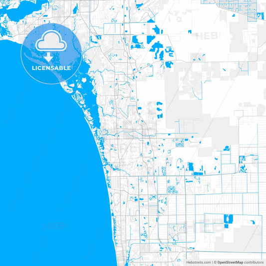Rich detailed vector map of Bonita Springs, Florida, USA