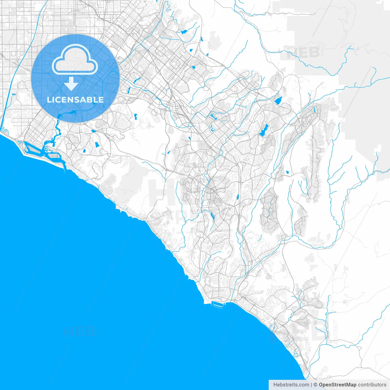 Rich detailed vector map of Aliso Viejo, California, United States of America