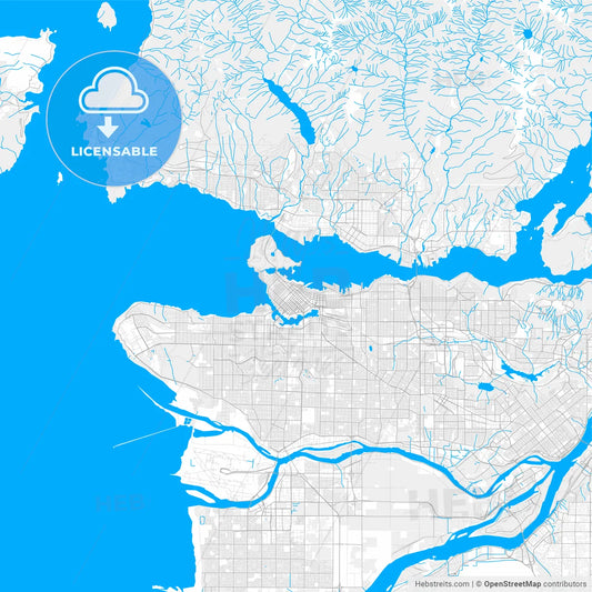 Rich detailed vector map of Vancouver, British Columbia, Canada