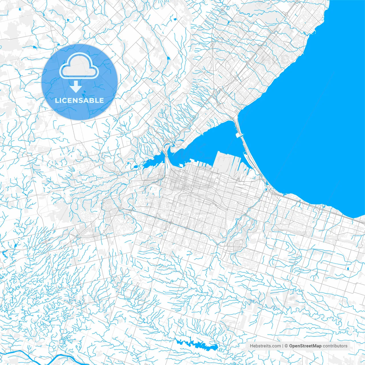 Rich detailed vector map of Hamilton, Ontario, Canada