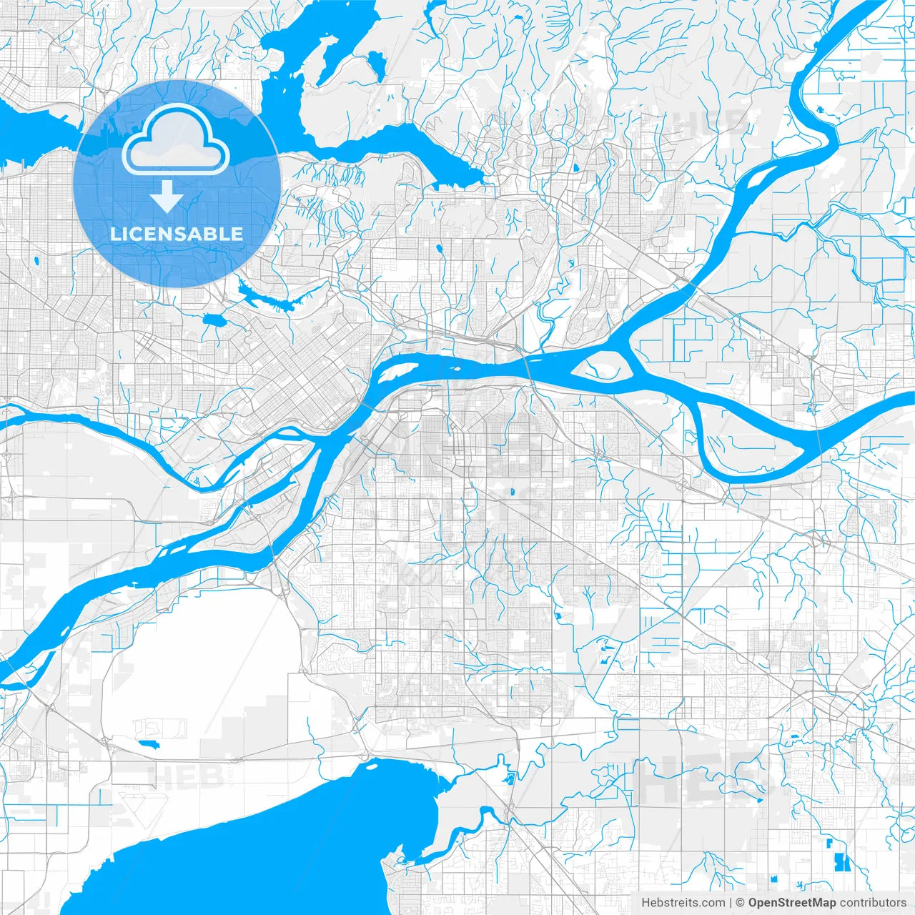 Rich detailed vector map of Surrey, British Columbia, Canada