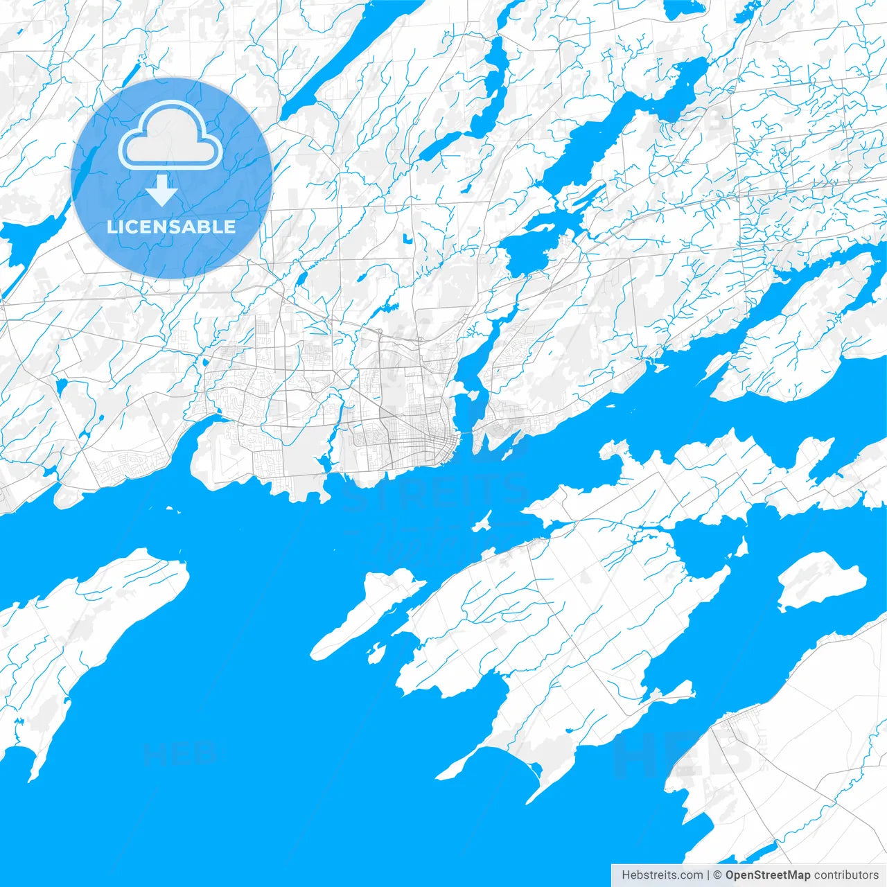 Rich detailed vector map of Kingston, Ontario, Canada