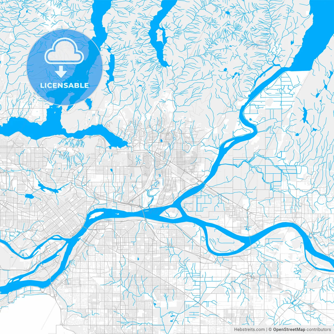 Rich detailed vector map of Port Coquitlam, British Columbia, Canada