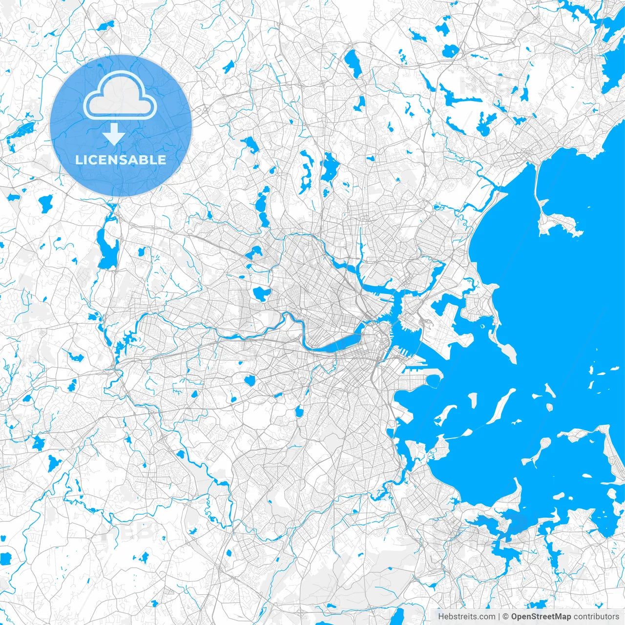 Rich detailed vector map of Cambridge, Massachusetts, USA