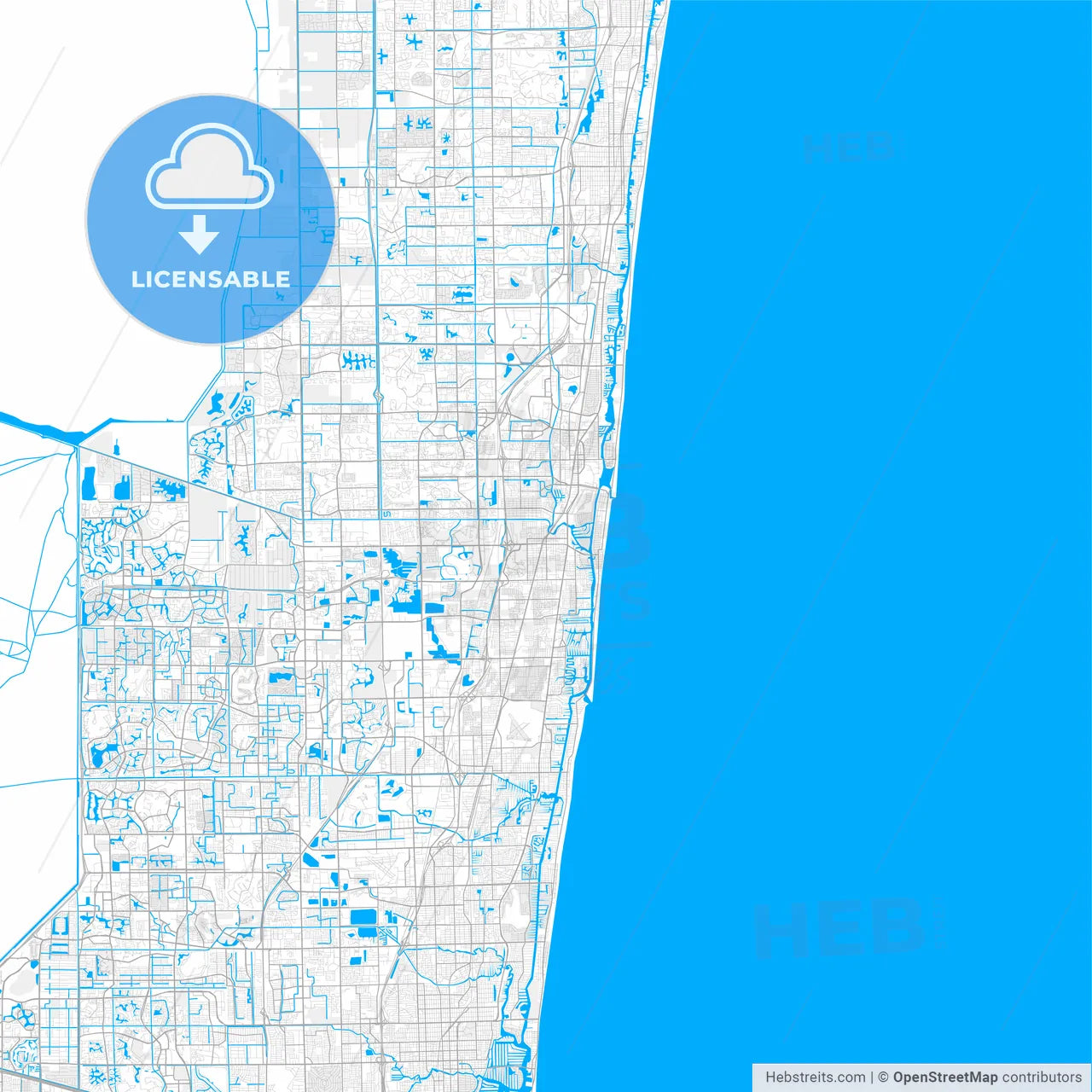 Rich detailed vector map of Deerfield Beach, Florida, USA