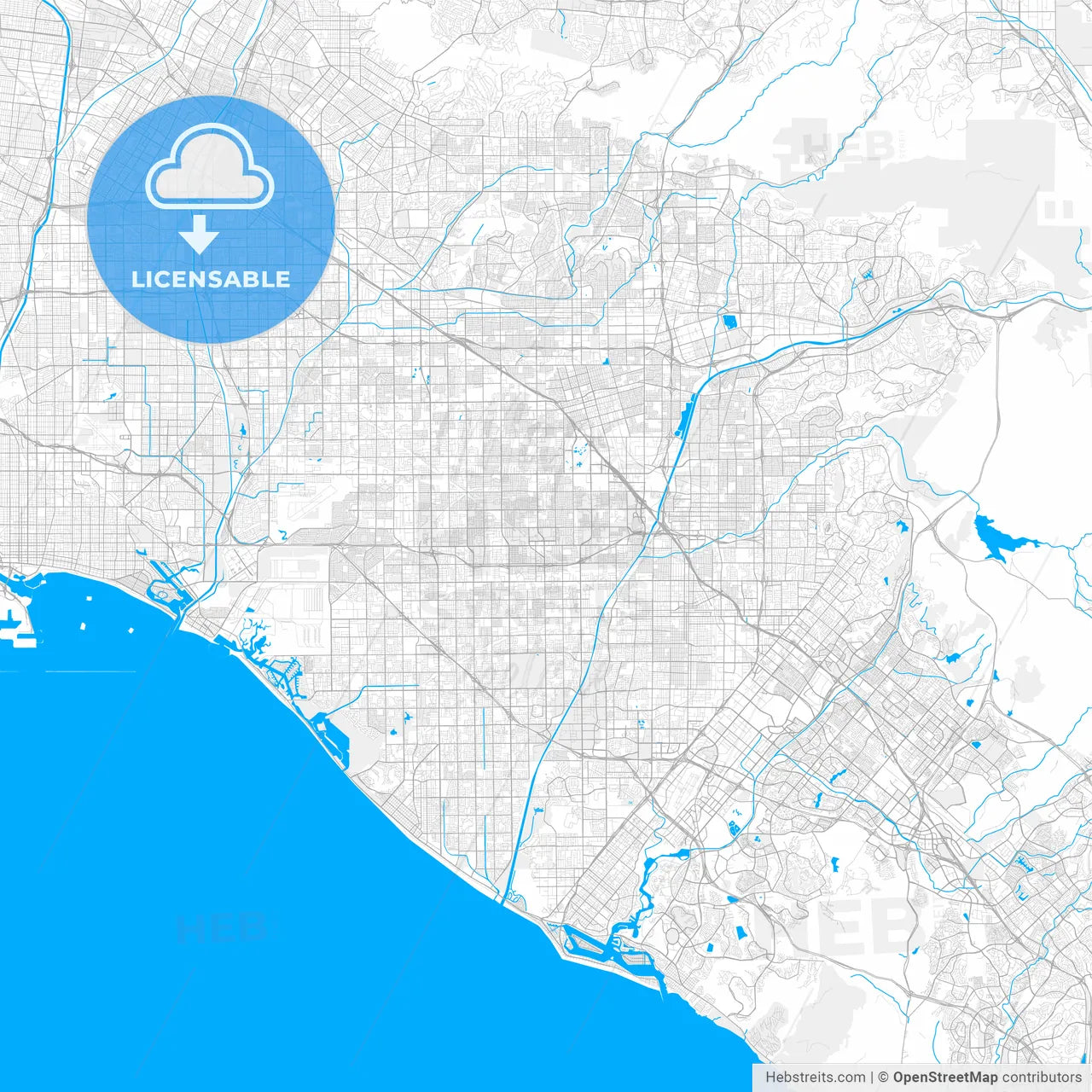 Rich detailed vector map of Garden Grove, California, USA