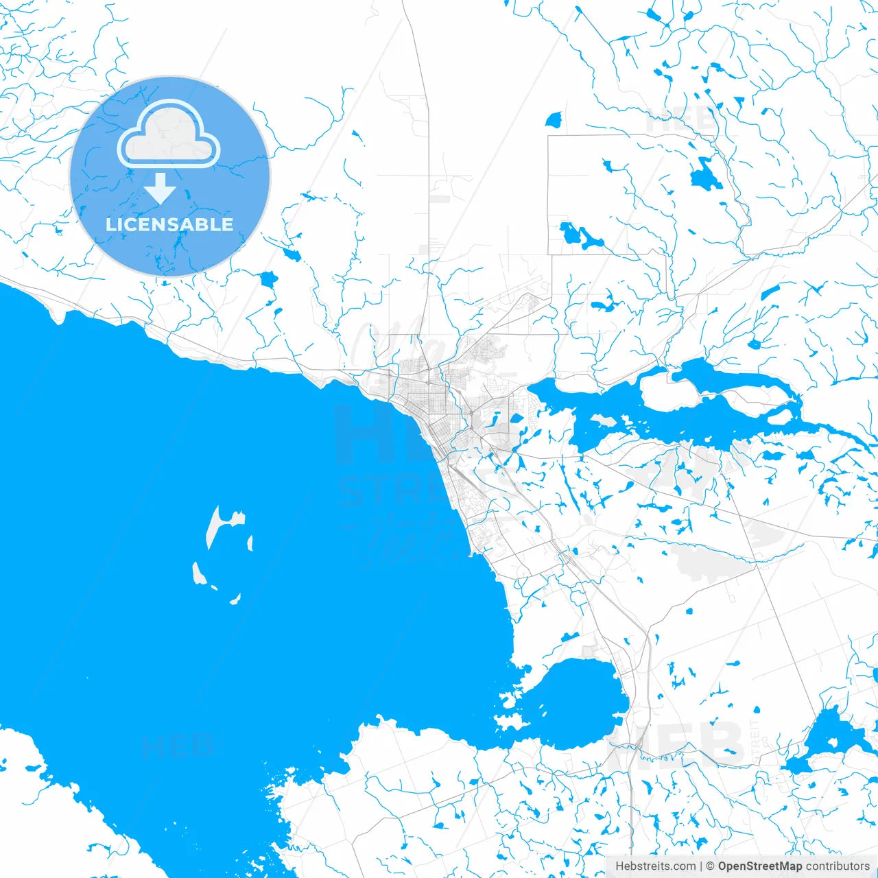 Rich detailed vector map of North Bay, Ontario, Canada