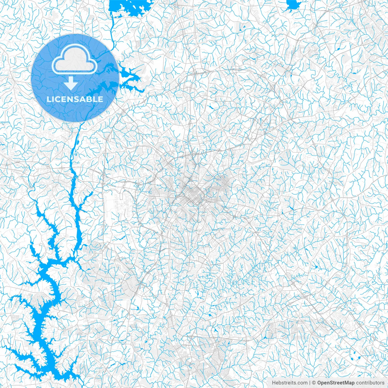 Rich detailed vector map of Charlotte, North Carolina, U.S.A.