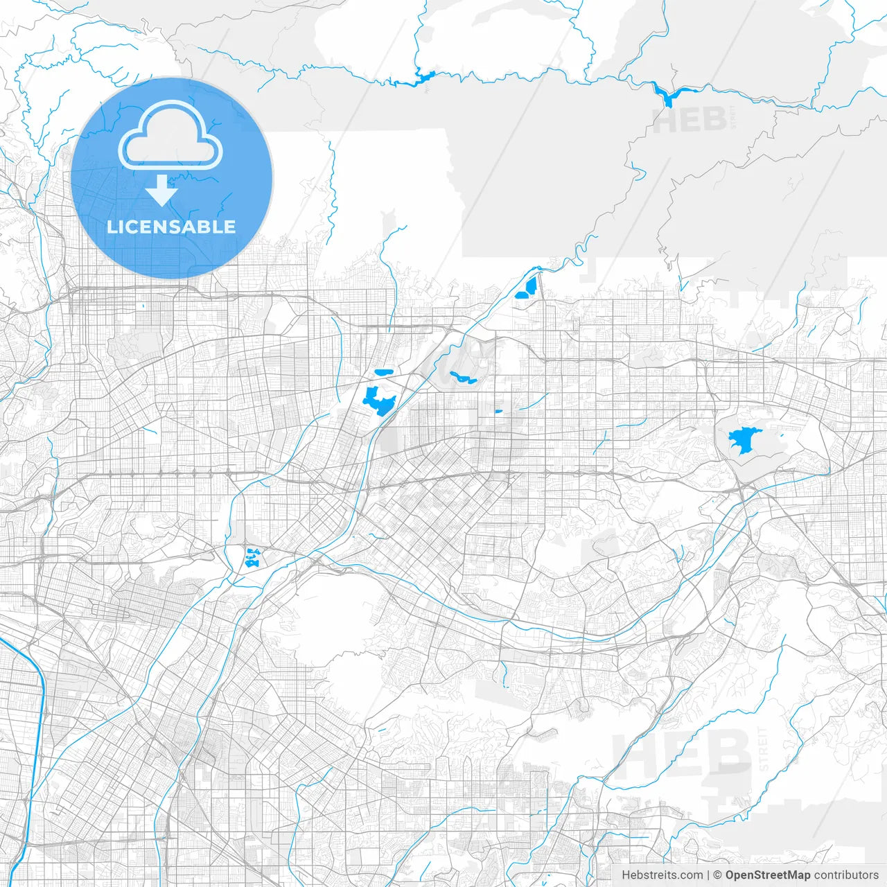 Rich detailed vector map of Baldwin Park, California, USA