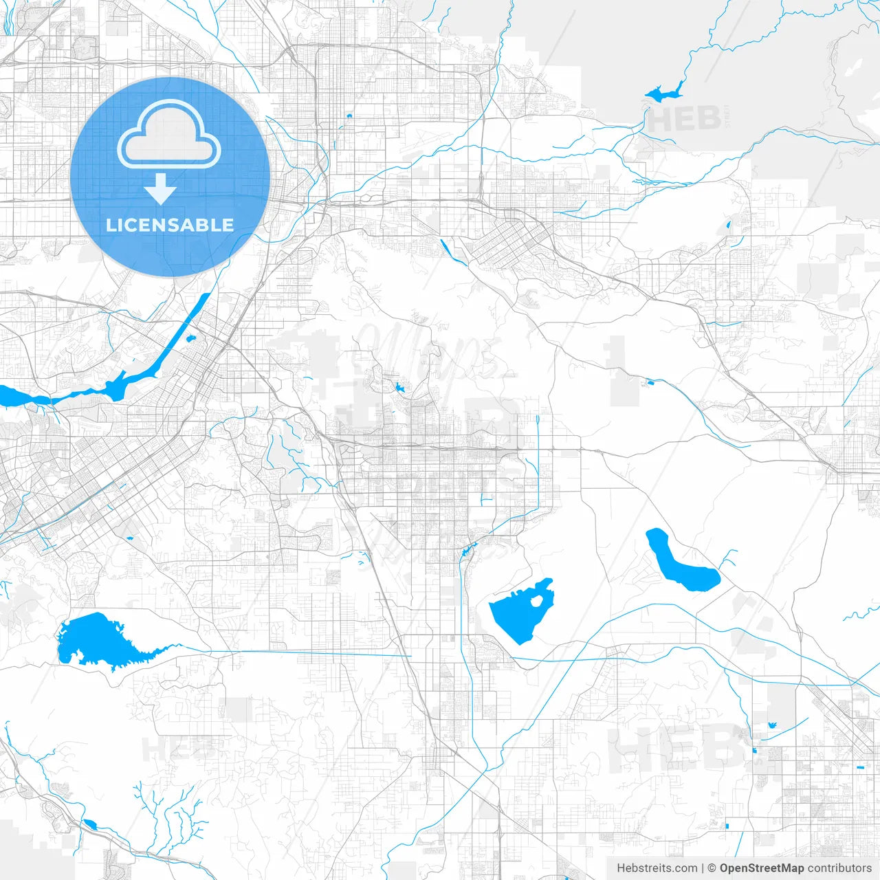 Rich detailed vector map of Moreno Valley, California, USA