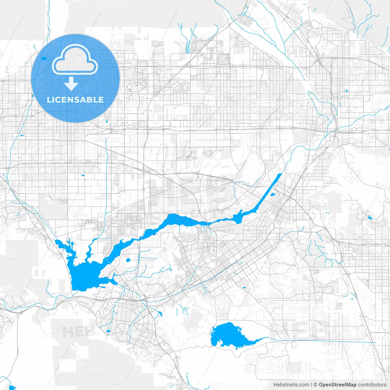 Rich detailed vector map of Jurupa Valley, California, USA