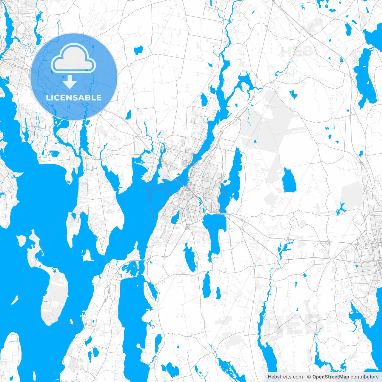 Rich detailed vector map of Fall River, Massachusetts, USA