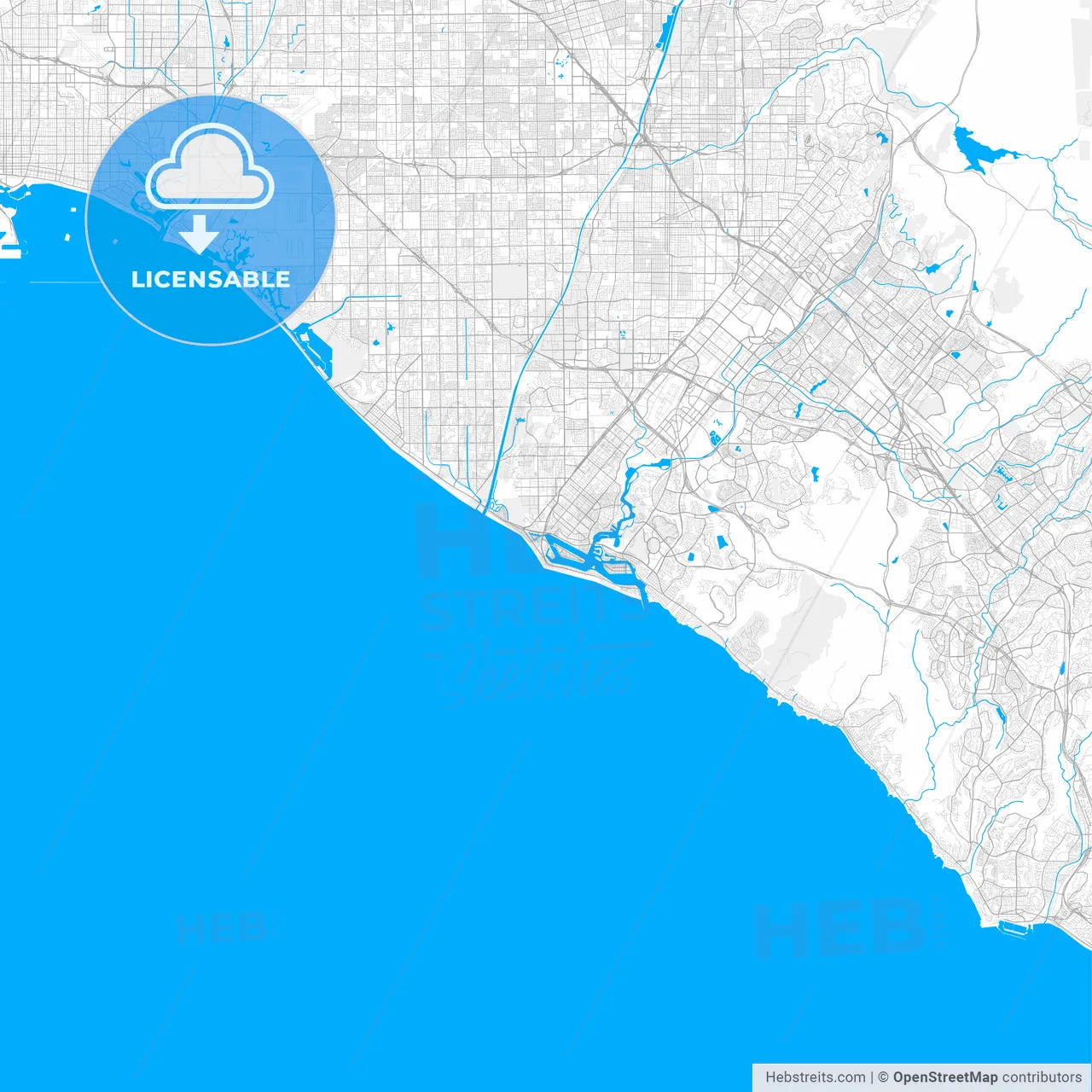 Rich detailed vector map of Newport Beach, California, USA