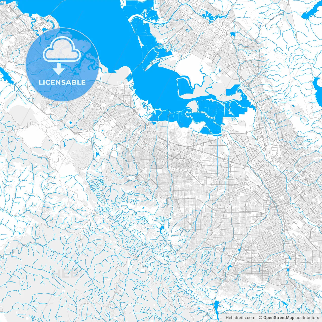 Rich detailed vector map of Mountain View, California, USA