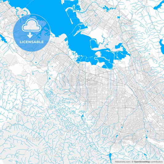 Rich detailed vector map of Mountain View, California, USA