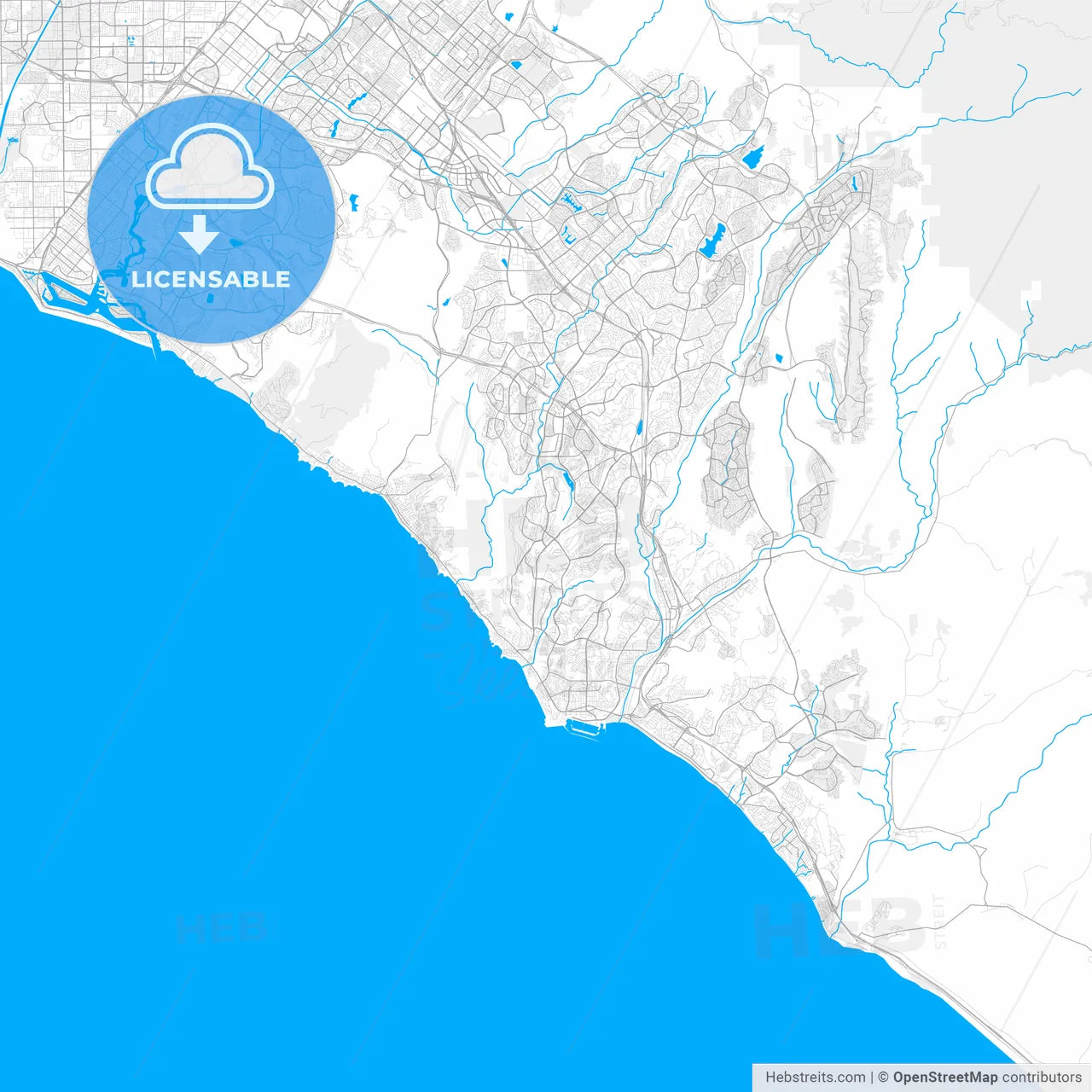 Rich detailed vector map of Laguna Niguel, California, USA