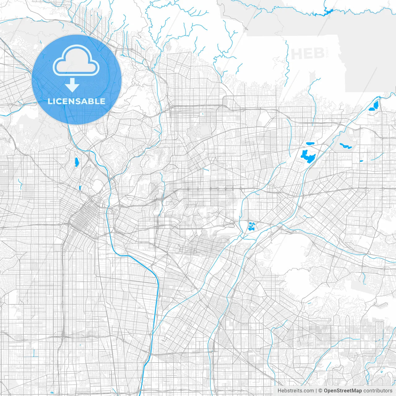 Rich detailed vector map of Monterey Park, California, USA