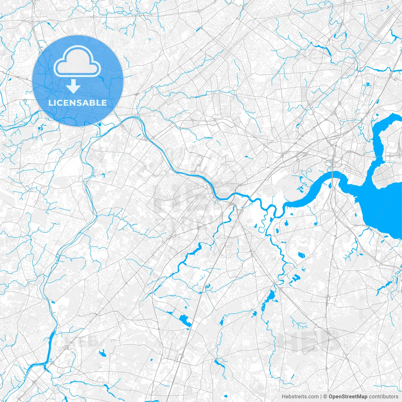 Rich detailed vector map of New Brunswick, New Jersey, USA