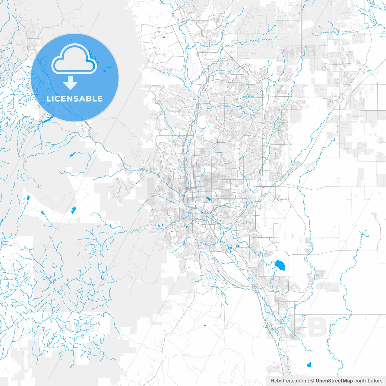 Rich detailed vector map of Colorado Springs, Colorado, U.S.A.