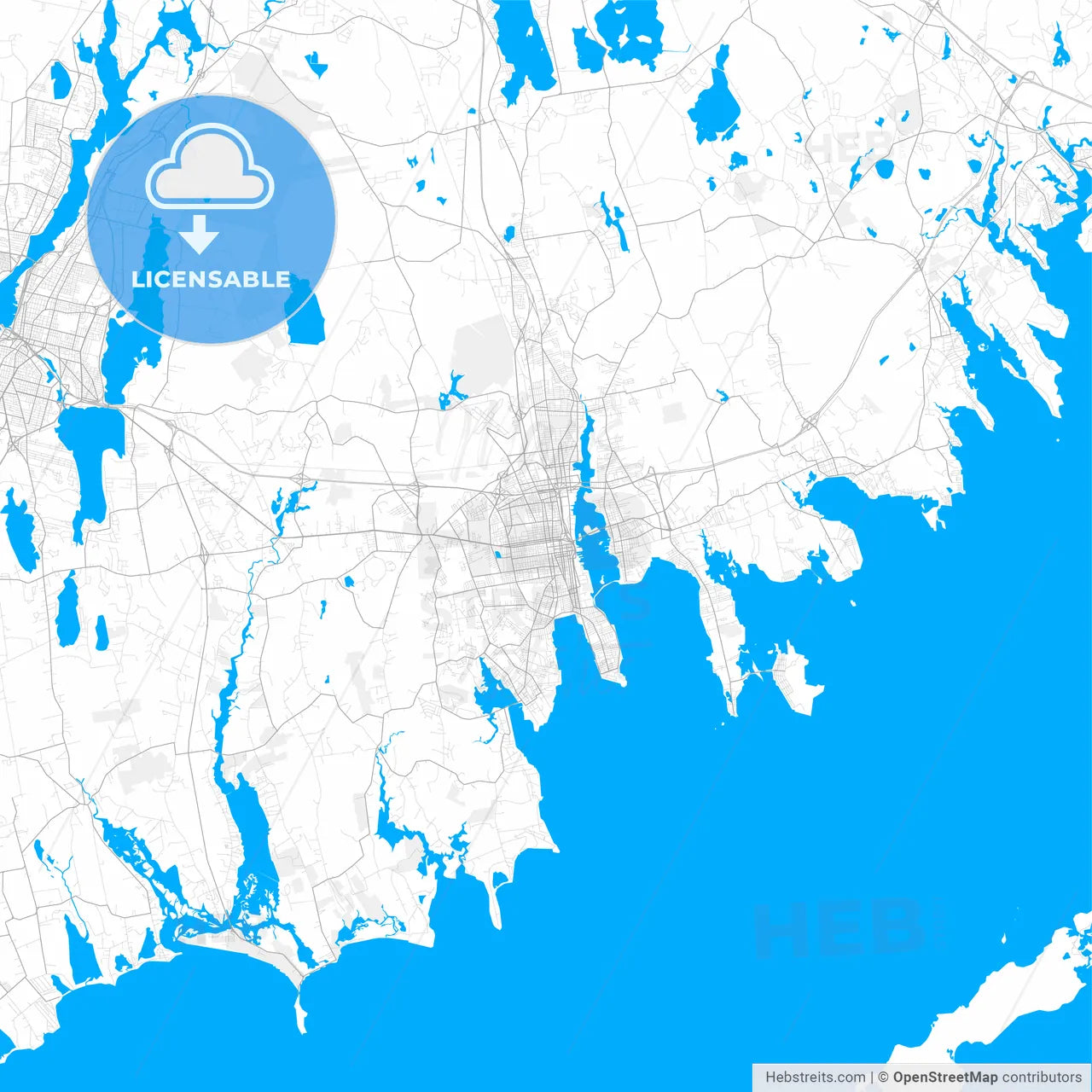Rich detailed vector map of New Bedford, Massachusetts, USA