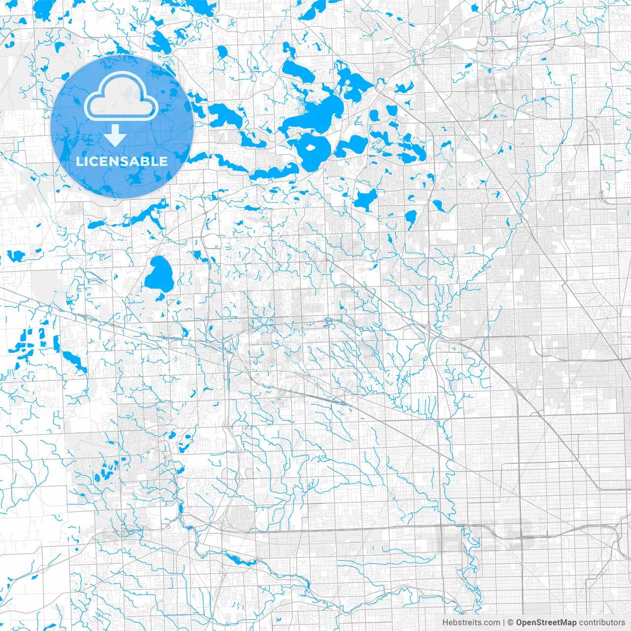 Rich detailed vector map of Farmington Hills, Michigan, USA