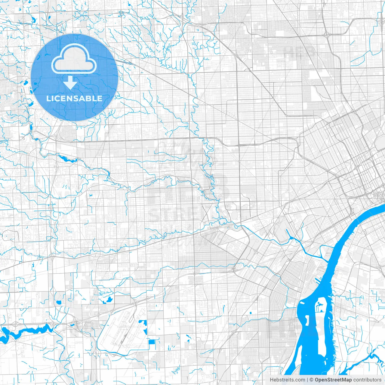 Rich detailed vector map of Dearborn Heights, Michigan, USA