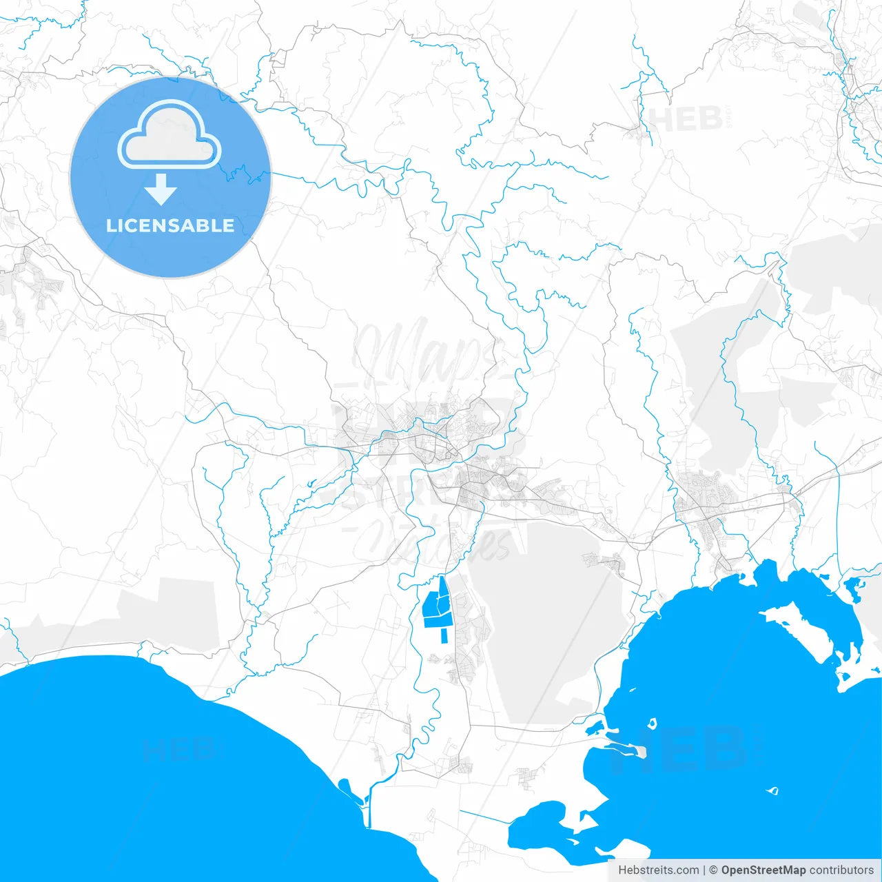 Rich detailed vector map of May Pen, Manchester, Jamaica