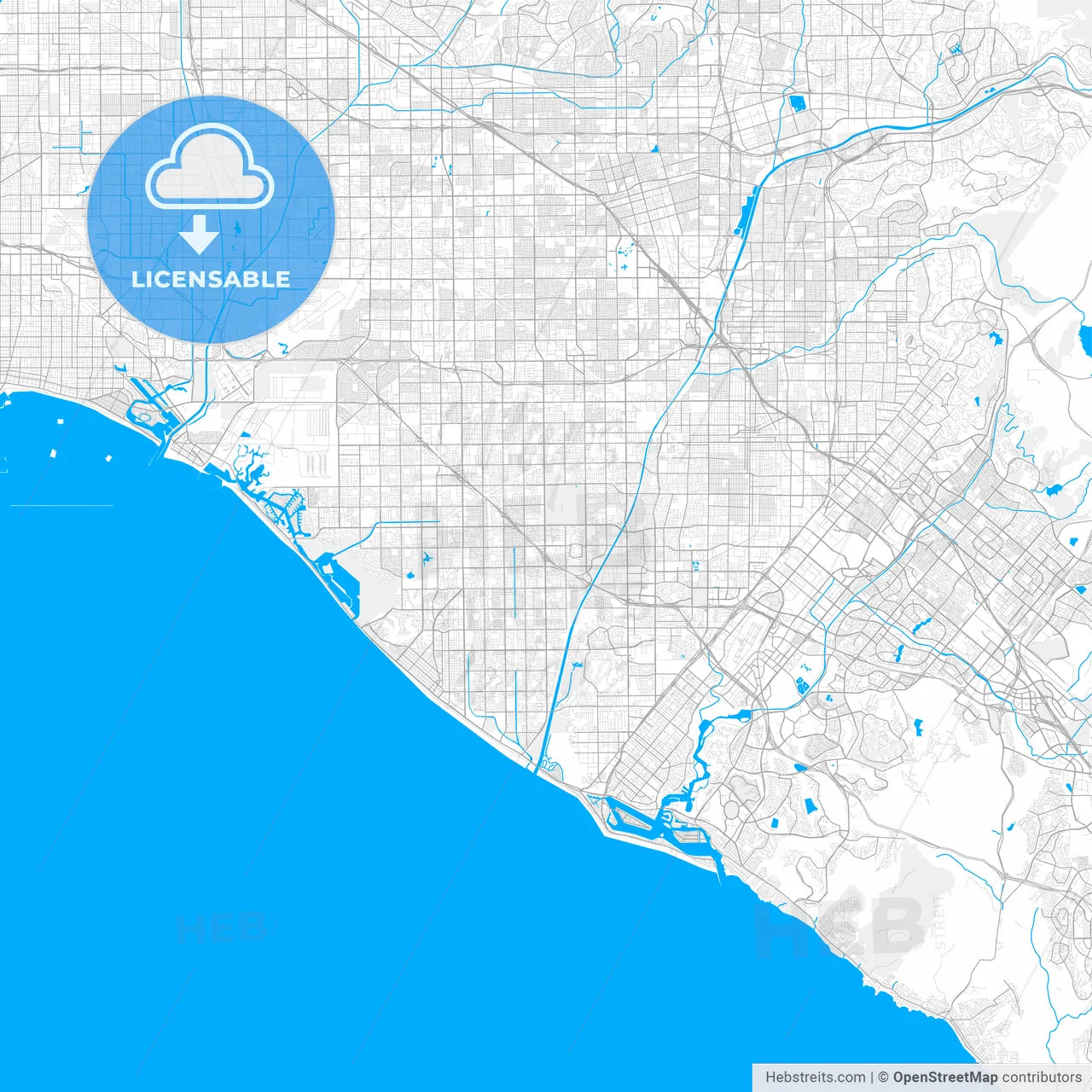 Rich detailed vector map of Fountain Valley, California, USA