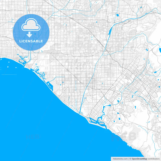 Rich detailed vector map of Fountain Valley, California, USA
