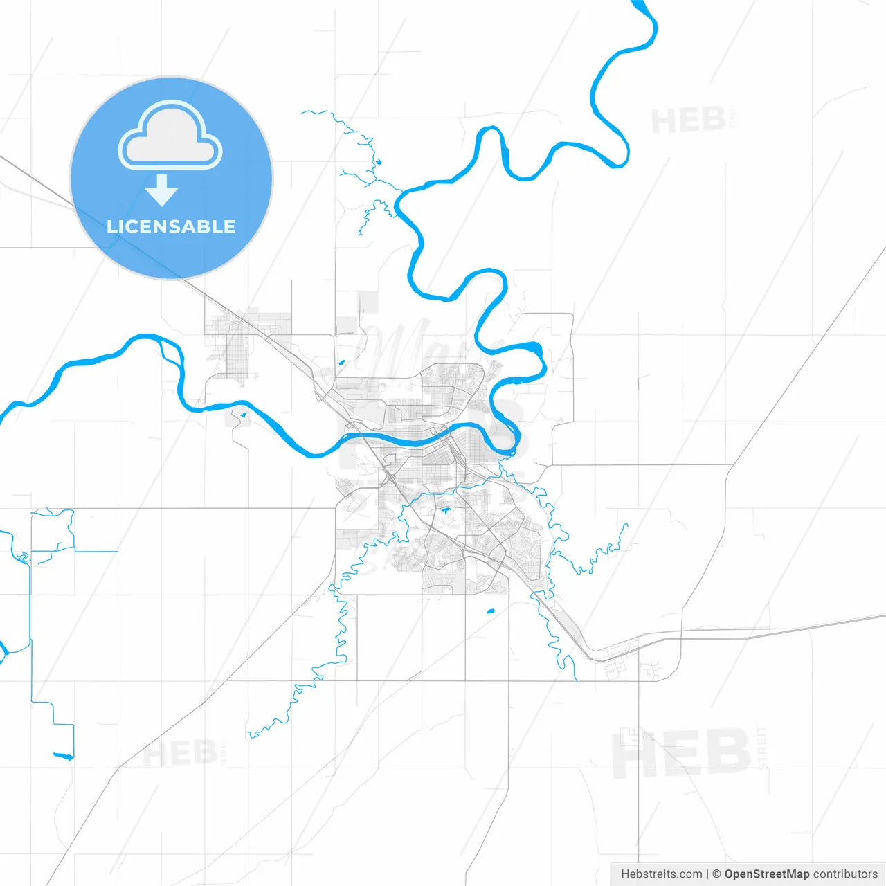 Rich detailed vector map of Medicine Hat, Alberta, Canada