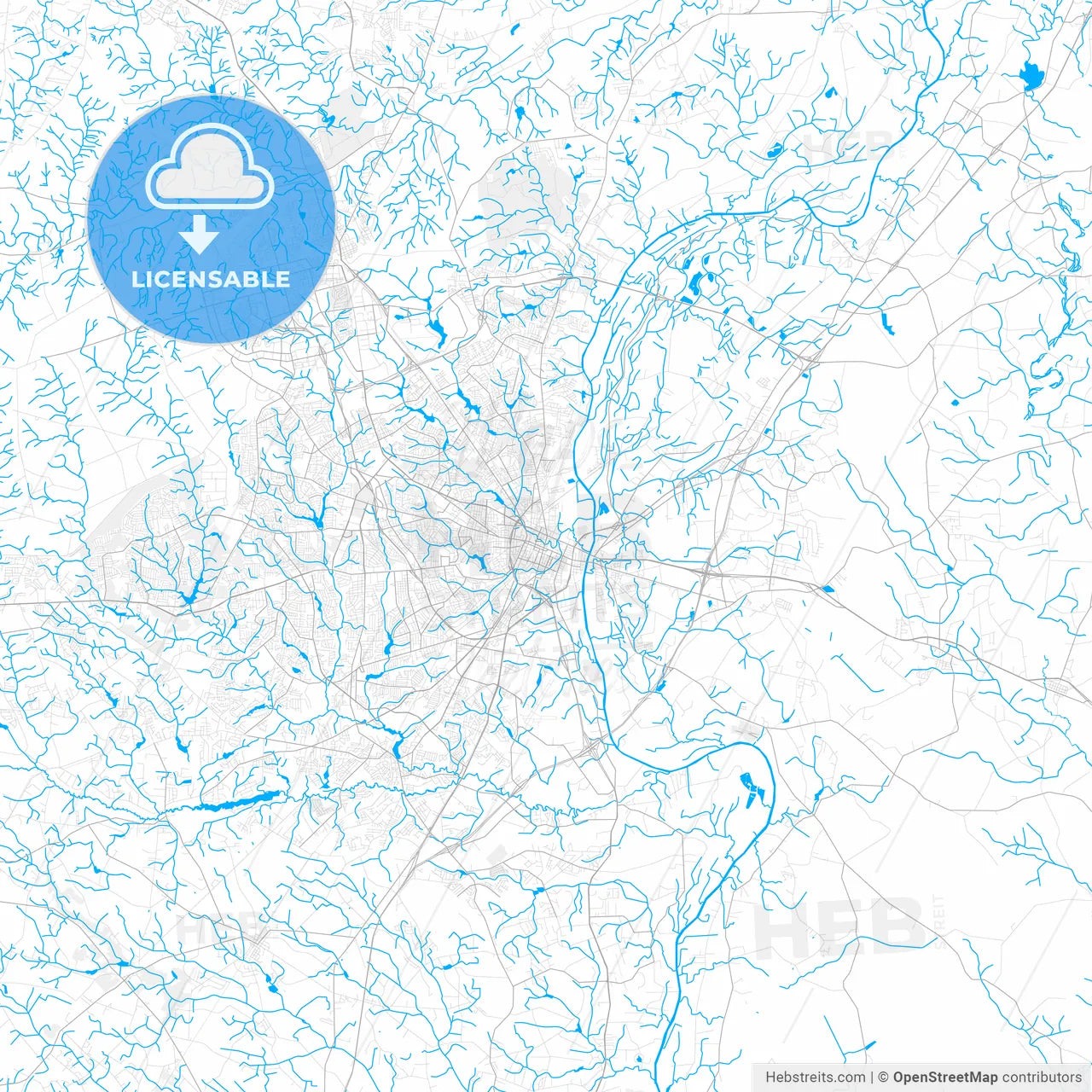 Rich detailed vector map of Fayetteville, North Carolina, USA