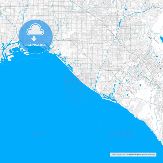 Rich detailed vector map of Huntington Beach, California, USA