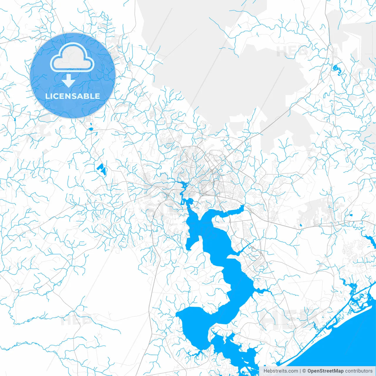 Rich detailed vector map of Jacksonville, North Carolina, USA
