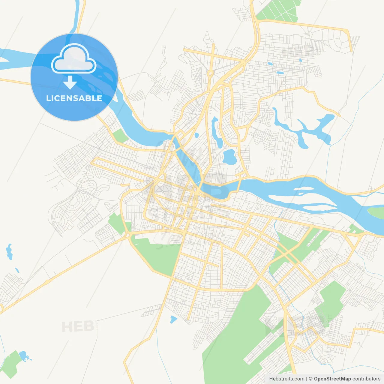 Printable street map of Campos dos Goytacazes, Brazil