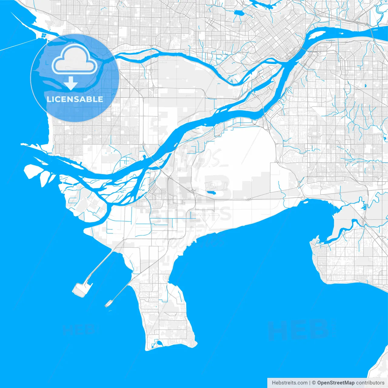 Rich detailed vector map of Delta, British Columbia, Canada
