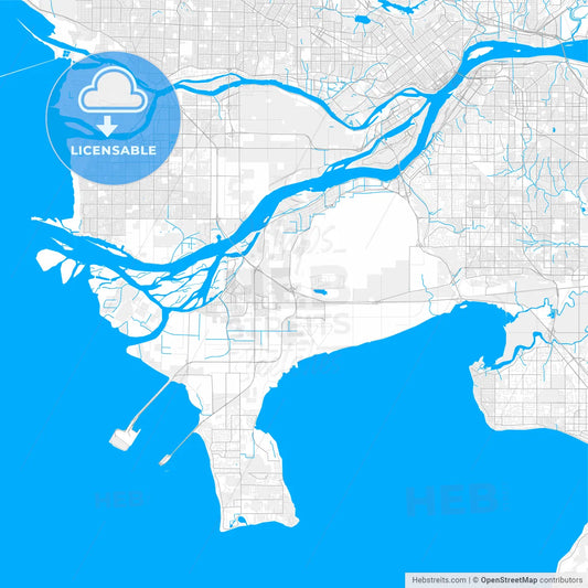 Rich detailed vector map of Delta, British Columbia, Canada