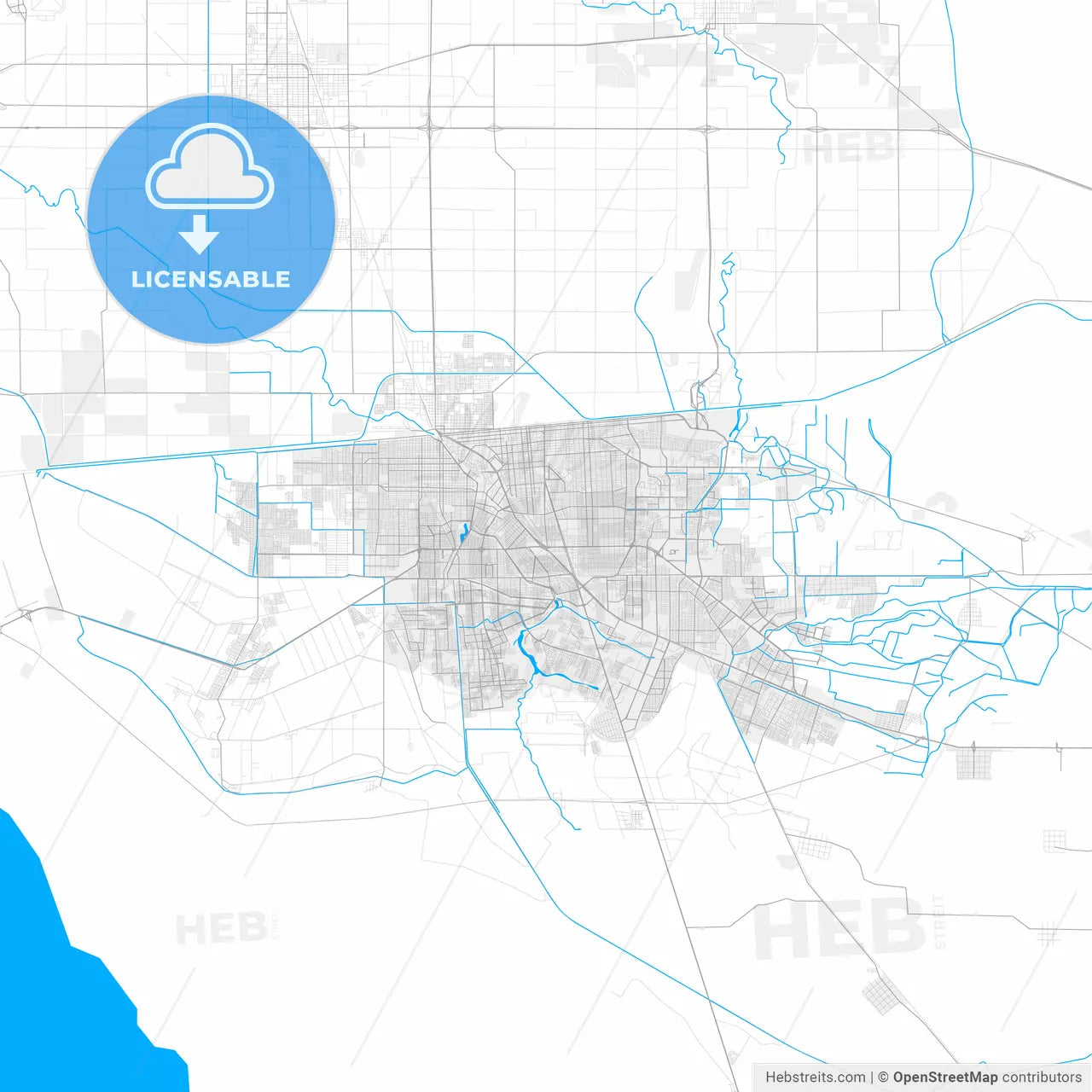 Rich detailed vector map of Mexicali, Baja California, Mexico