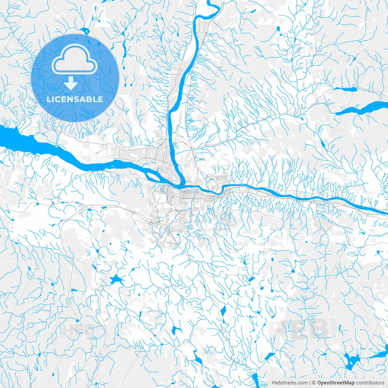 Rich detailed vector map of Kamloops, British Columbia, Canada