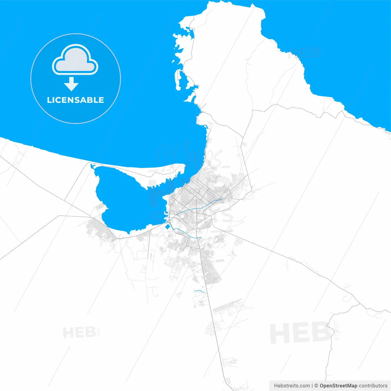 Rich detailed vector map of La Paz, Baja California Sur, Mexico