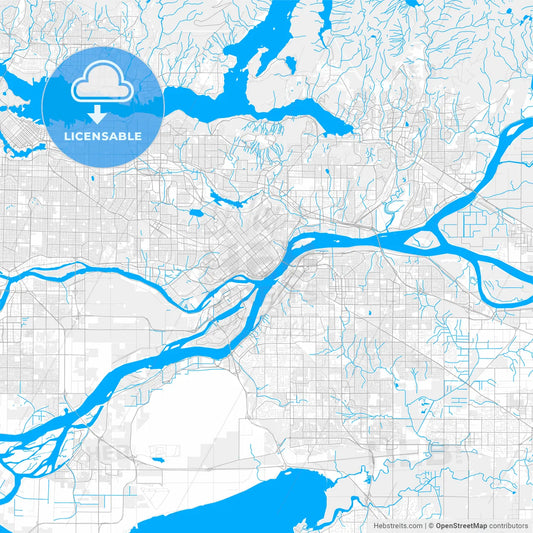 Rich detailed vector map of New Westminster, British Columbia, Canada