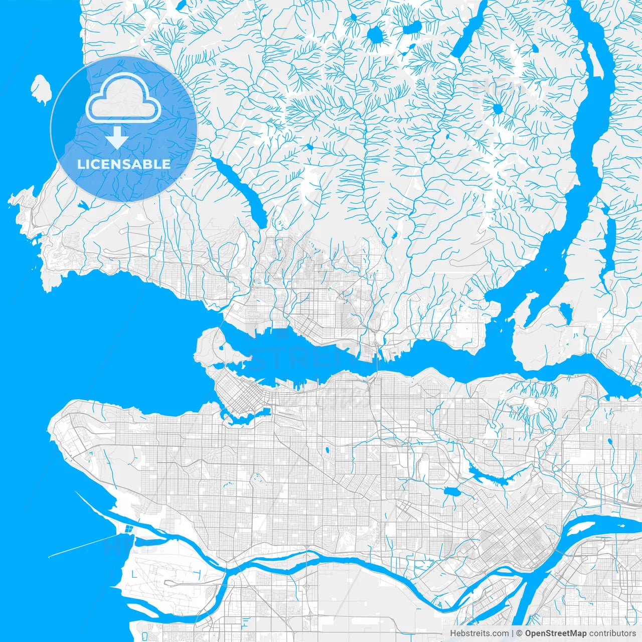 Rich detailed vector map of North Vancouver, British Columbia, Canada