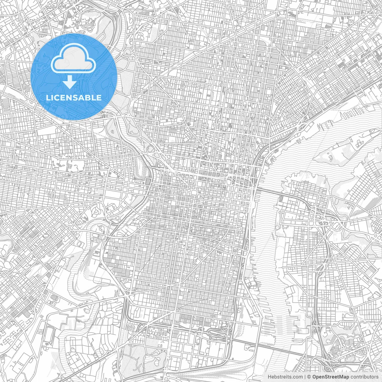 Philadelphia, Pennsylvania, USA, bright outlined vector map