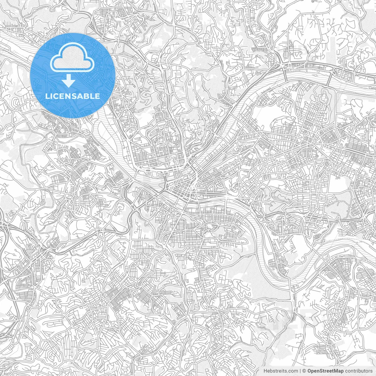 Pittsburgh, Pennsylvania, USA, bright outlined vector map