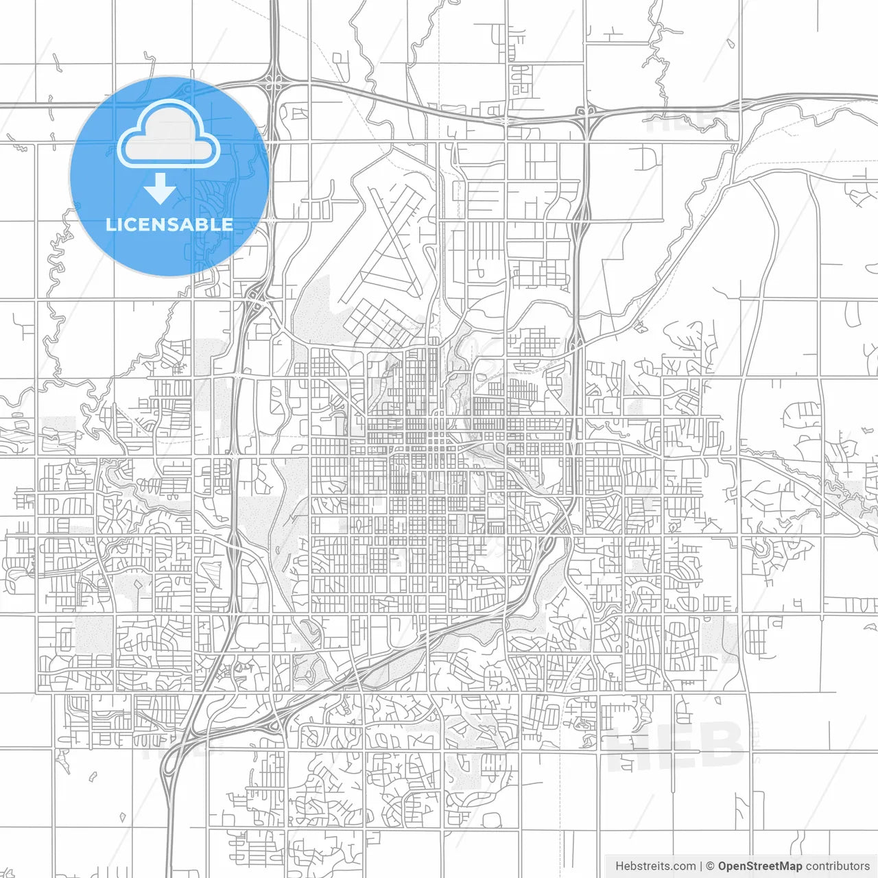 Sioux Falls, South Dakota, USA, bright outlined vector map