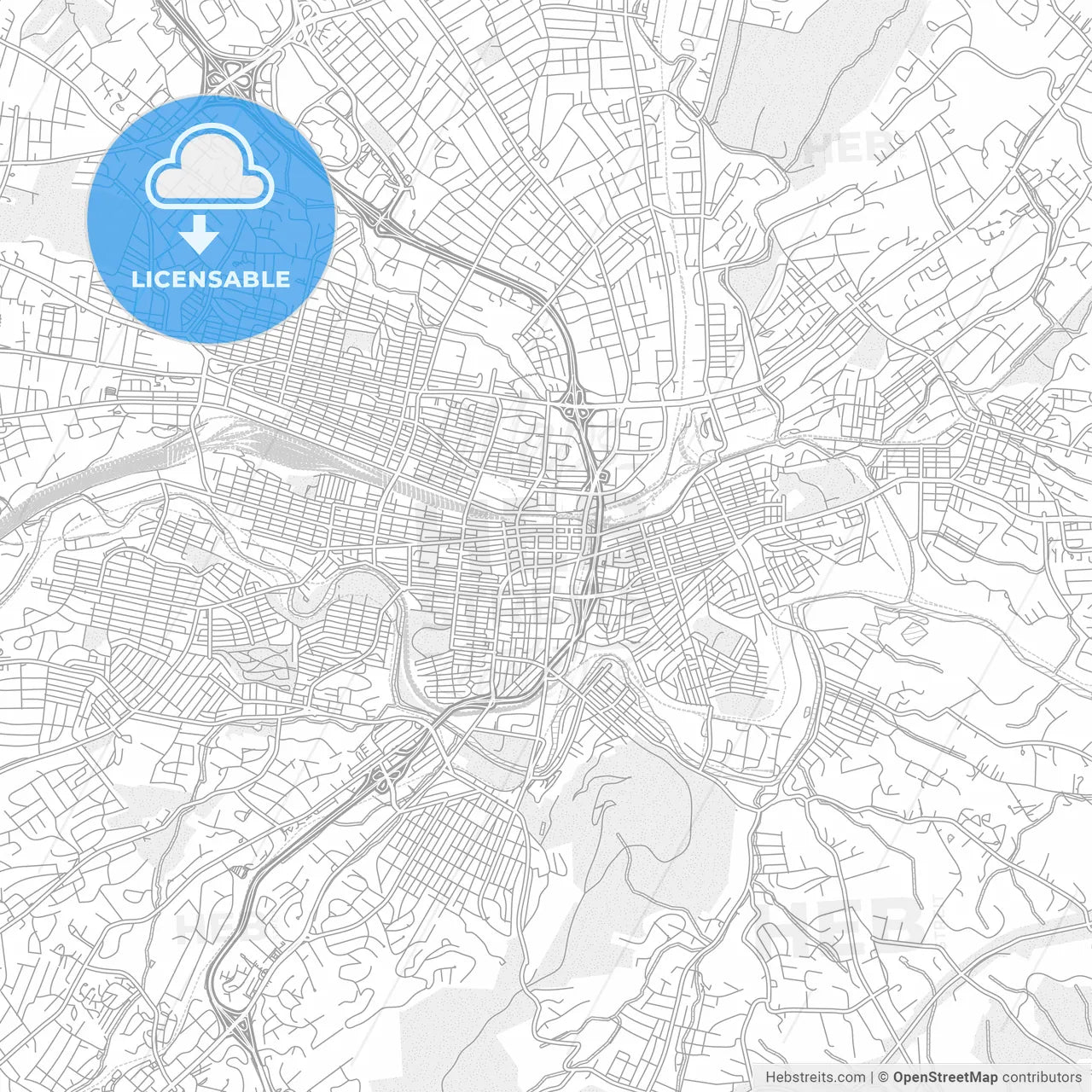 Roanoke, Virginia, USA, bright outlined vector map