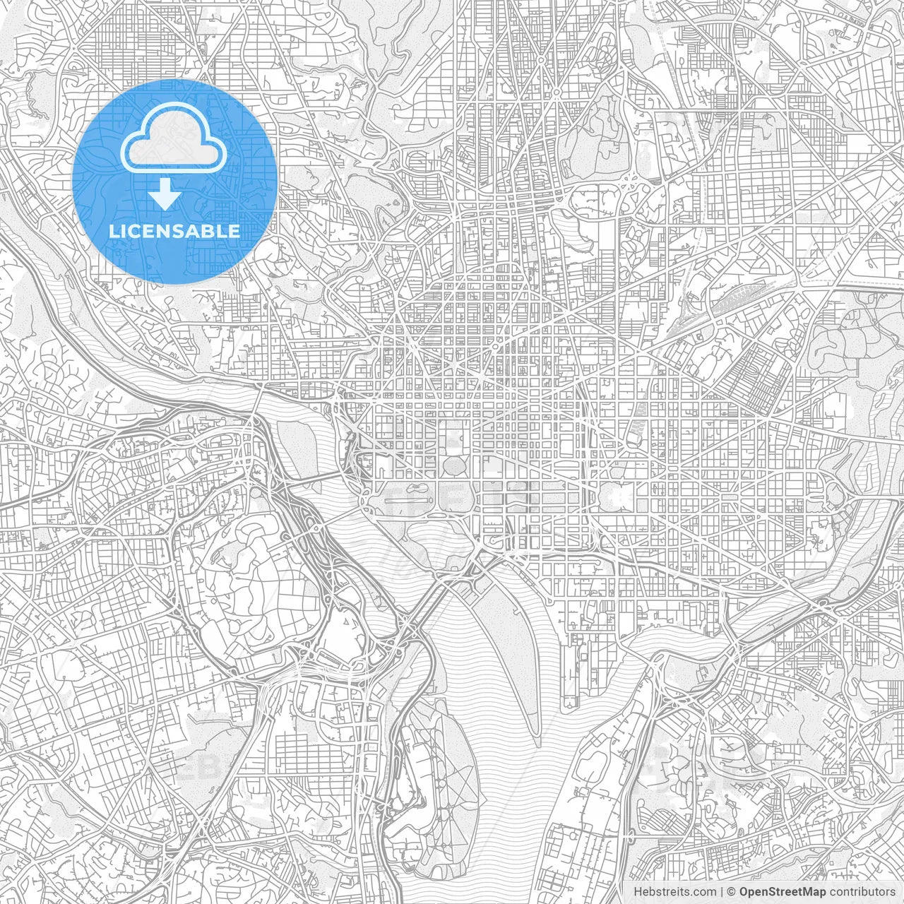 Washington, D.C., USA, bright outlined vector map